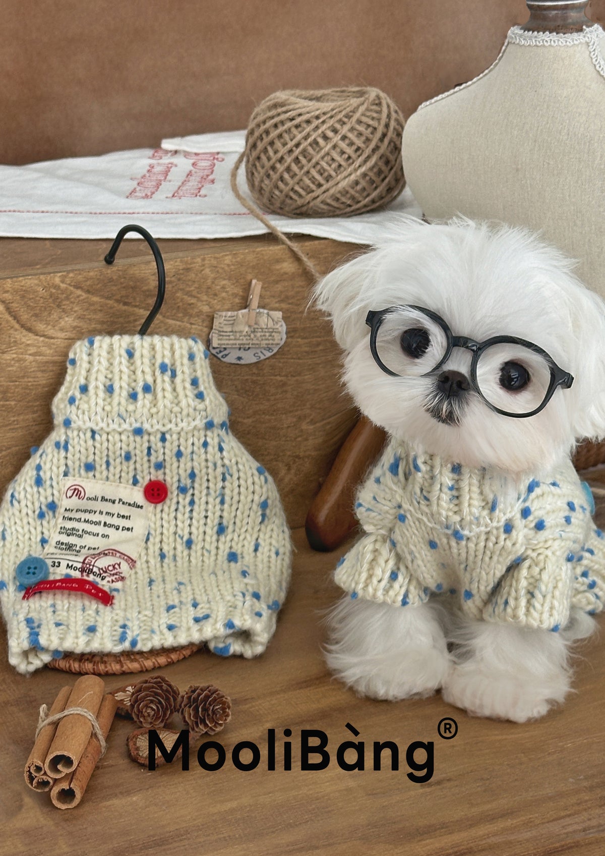 "Blue Polka Dots" Dog Sweater