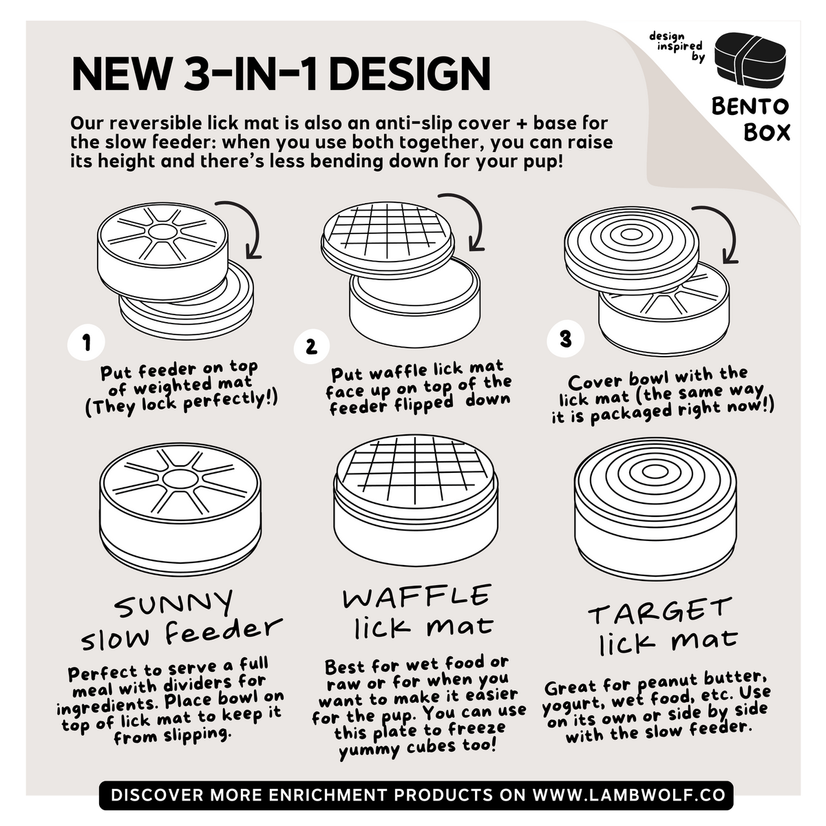 3-IN-1 BENTO: Lick Mat and Slow Feeder Combined: DUNE