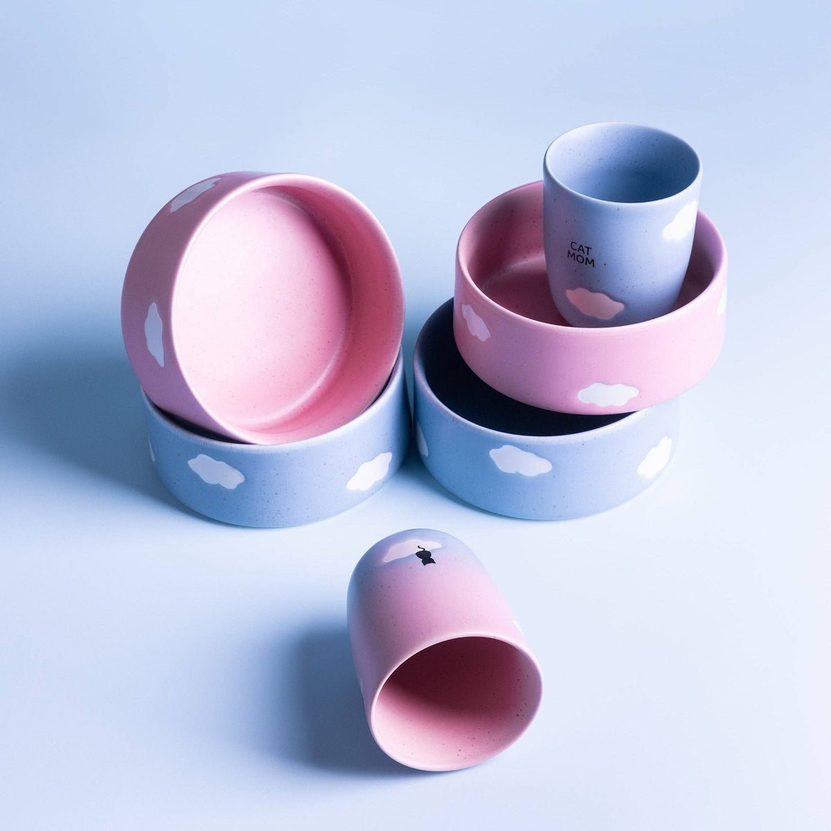 Set of 2 Pet Bowls Pink Cloud 14 cm – Egg Back Home